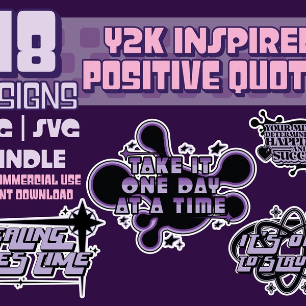 Y2K Vector Graphics, 90s 2000s Aesthetic PNG & SVG, Inspirational Quotes, Retro Streetwear Aesthetic, Y2K Style Bundle, Digital Download