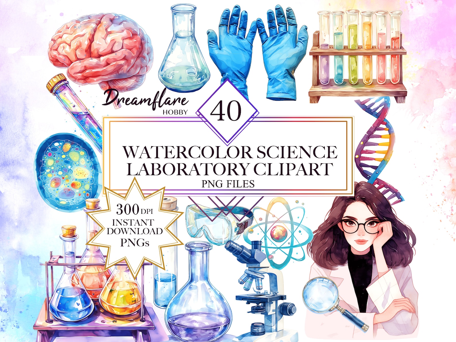 Watercolor Science Clipart Bundle, Laboratory Clipart, Biology PNG ...