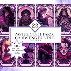 Pastel Goth Tarot Cards PNG Bundle, Gothic Clipart, Witch Clipart, Digital Illustration, Mystical Graphics, Wiccan PNG File, Commercial Use