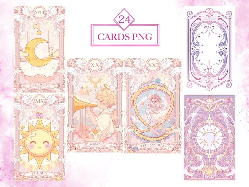 Pastel Kawaii Tarot Cards PNG Bundle, Kawaii PNG, Kawaii Tarot Cards, Mystical Graphics, Wiccan PNG File, Digital Download, Commercial Use image 5
