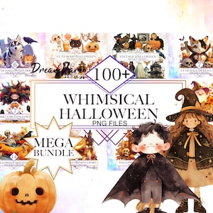 Whimsical Halloween Clipart Mega Bundle, Spooky Cute Halloween Clipart, Halloween PNG, Halloween Animals, Digital Download, Commercial Use