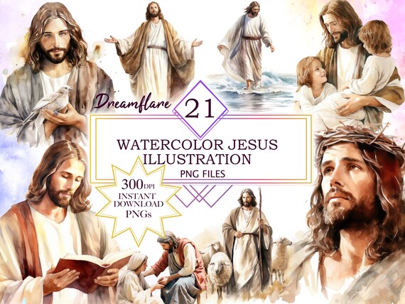 Watercolor Jesus Christ Clipart, Christian Clipart, Catholic Clipart, Religious Clipart, Easter, Baptism, Holy Week Clipart, Commercial Use