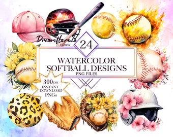 Aquarel softbal clipart bundel, softbal PNG, sport PNG, softbal apparatuur clipart, aquarel sublimatie, commercieel gebruik