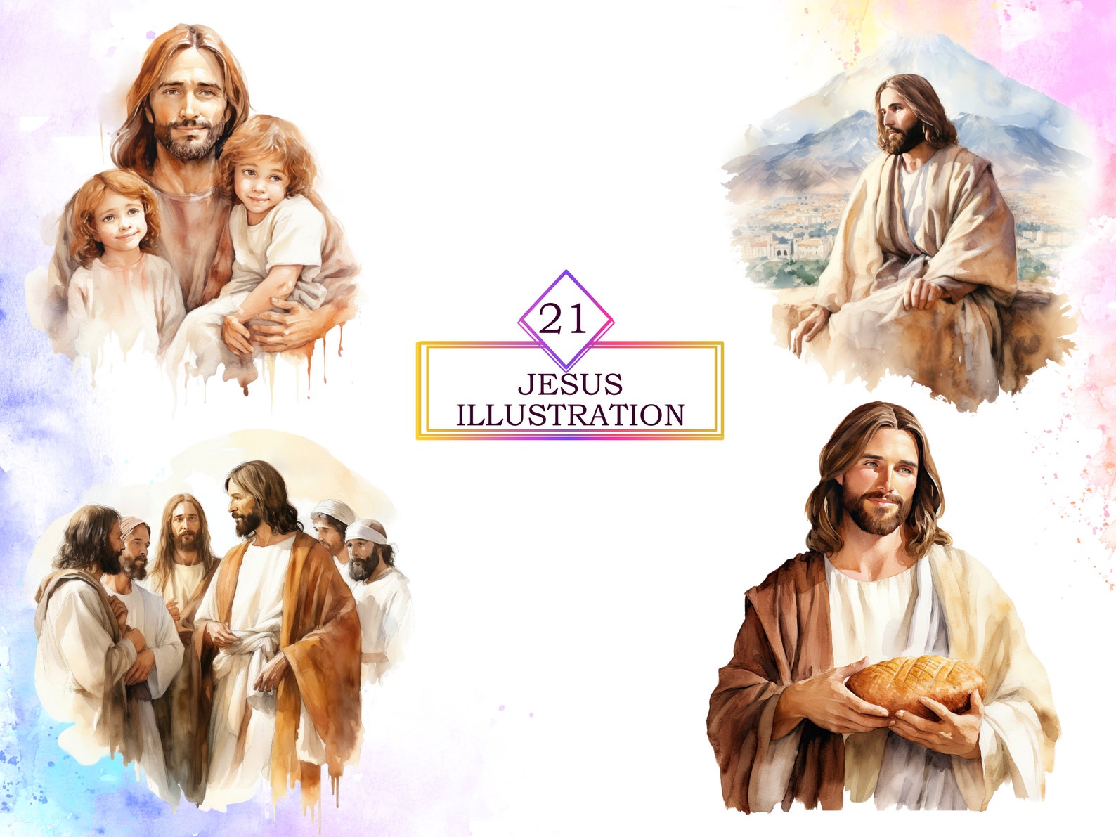 Watercolor Jesus Christ Clipart, Christian Clipart, Catholic Clipart ...