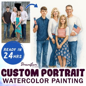 Custom Watercolor Portrait, Custom Family Portrait, Caricature Portrait, Caricature Drawing, 4th Of July Personalized Art, Digital Download