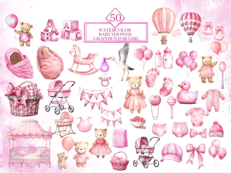 Baby Shower Baby Girl Clipart Bundle, Newborn Baby Girl Clipart, Baby ...