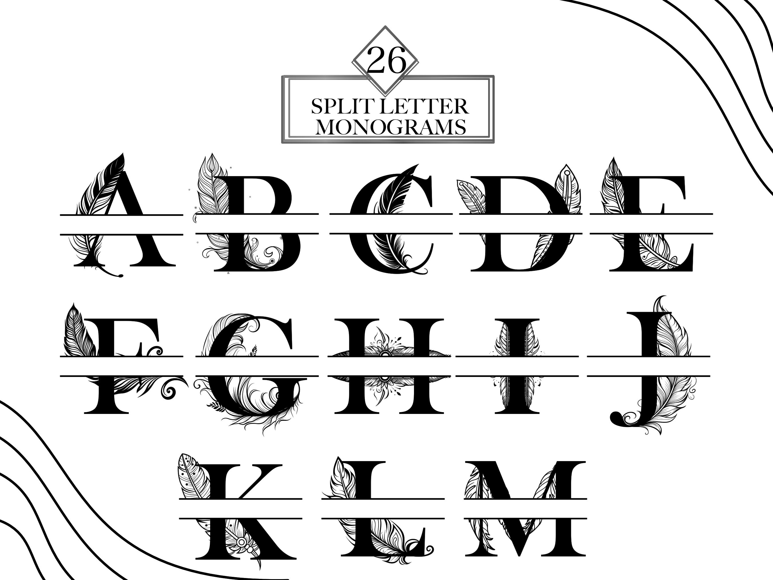Native Feather Monogram PNG & SVG Clipart Bundle, Letter Monogram SVG ...