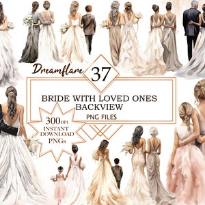 37 Watercolor Bride With Loved Ones Backview Wedding Clipart, Wedding Clipart, Bride Clipart, Wedding PNG, Digital Download, Commercial Use