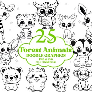 Forest Animals Clipart, Doodle Animal Svg, Cute Animals bundle, Svg, Invitation Card Sublimation, Doodle Png Svg, Safari Animal