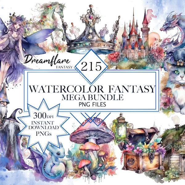 Magical Fairytale Clipart Collection, Watercolor Magical Elements, Fantasy Png, Magic Forest Bundle, Instant Download, Commercial Use