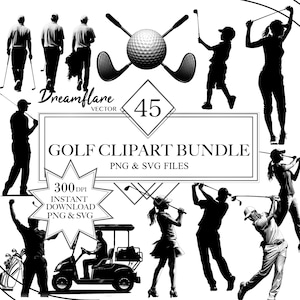 Golf SVG & PNG Clipart Bundle, Golfing svg, Golf Players Clipart, Silhouette Clipart, Golf Team PNG, Digital Printable File, Commercial Use