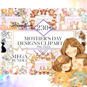 Mothers Day Clipart Mega Bundle, Watercolor Mother's Day Clipart, Mothers Day PNG Designs, Digital Download Files, Commercial Use