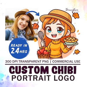 Custom Chibi Portrait Logo Design PNG, Custom Logo For Small Business, Premade Brand Logo For Business, Digital Download, Commercial Use