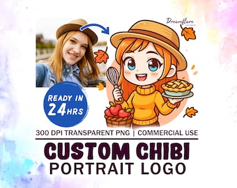 Diseño de logotipo de retrato chibi personalizado PNG, logotipo personalizado para pequeñas empresas, logotipo de marca prediseñado para empresas, descarga digital, uso comercial