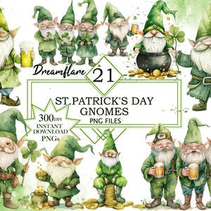 St. Patrick's Day Gnomes PNG Clipart Bundle, Shamrock Lucky PNG, Gnomes Clipart, Gnomes PNG, St. Patrick's Clipart, Commercial Use