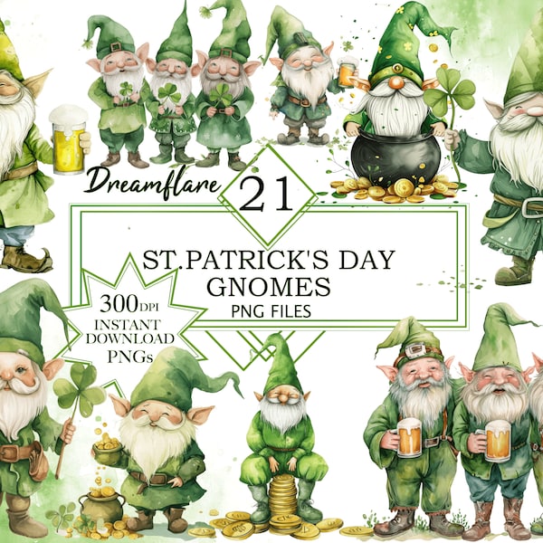 St. Patrick's Day Gnomes PNG Clipart Bundle, Shamrock Lucky PNG, Gnomes Clipart, Gnomes PNG, St. Patrick's Clipart, Commercial Use