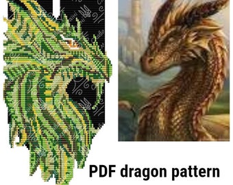Green dragon pattern, bead loom dragon, PDF pattern for creating a gerdan Dragon, bead loom pattern,scheme beaded necklace, bead weaving