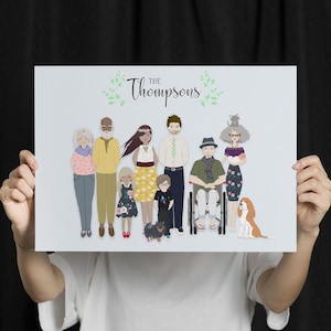 Large Family Portrait, Custom Digital Print, Personalised Cartoon