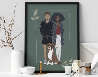 Custom Couple Illustration, Family Portrait with Pets, Cartoon Couple Portrait, Couple with Pets, Family Illustration, Custom Illustration