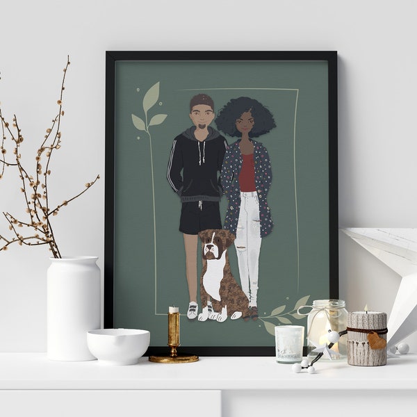 Custom Couple Illustration, Family Portrait with Pets, Cartoon Couple Portrait, Couple with Pets, Family Illustration, Custom Illustration