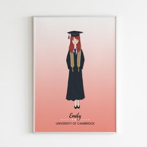 Ritratto di laurea personalizzato, illustrazione personalizzata, regalo di laurea universitaria, laureato o laureato di scuola superiore, stampa digitale
