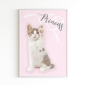 Retrato de gato personalizado, ilustración de mascota de dibujos animados, impresión digital, decoración de pared vectorial personalizada, dibujo de mascota
