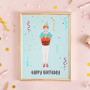 Retrato de cumpleaños personalizado, regalo de ilustración personalizado, impresión digital
