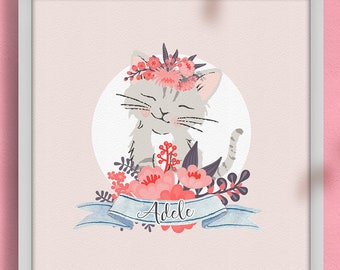 Custom Cat Portrait, Pet Drawing Printable Digital Download, Memorial Gift, Customized Illustration,