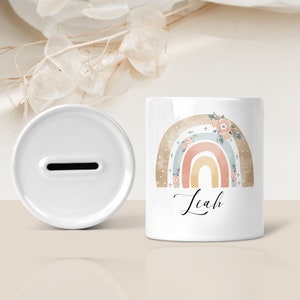 personalisierte Spardose - Wunschname | Keramik I Regenbogen Boho
