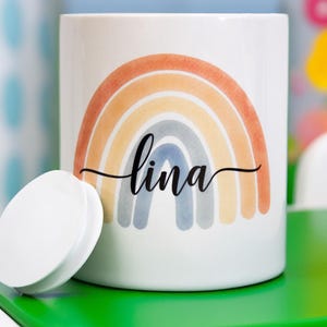 personalisierte Spardose - Wunschname | Keramik I Regenbogen Boho