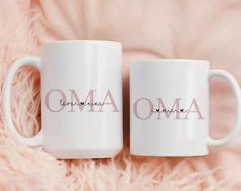 personalisierte Tasse | OMA oder OPA mit Kindernamen | Keramik | normal oder JUMBO | persönliche Grußkarte