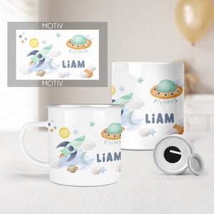 personalisierte Tasse - Wunschname | Emaille Tasse I All Universum Astronaut Space | 330ml | 450ml | Spardose