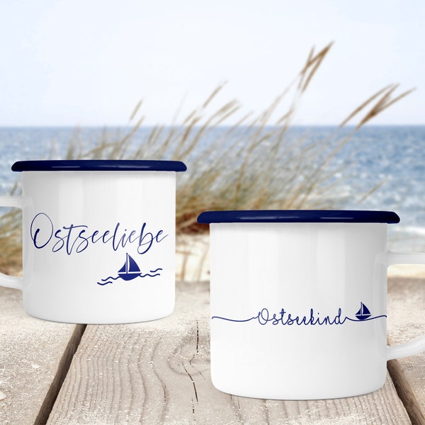 Ostseeliebe| Ostseekind | Ostsee | maritim | Emaille blauer Rand | 330ml | 450ml |