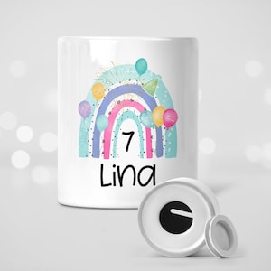 personalisierte Spardose - Wunschname | Keramik I Regenbogen | Geburtstag | Alter