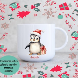 Personalised Children&#39;s Christmas characters unbreakable cup, Christmas eve box filler, Stocking filler, Christmas cup for Toddlers, 6oz mug