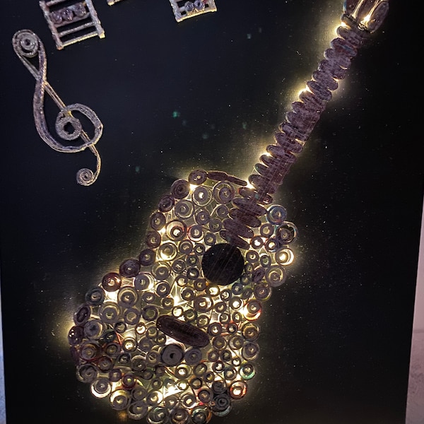 Tableau décoratif lumineux  guitare classique en papier et Led