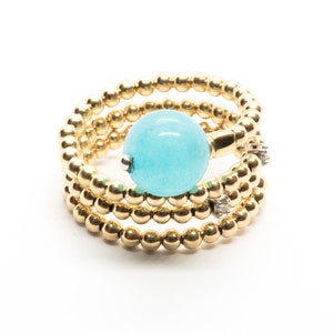 18K Yellow Gold Ring with diamonds and aquamarine, Perfect Gift for Her,  Rings for Women, engagment ring, Made in Italy, Handmade Jewelry