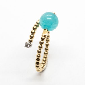 18K Yellow Gold Ring with diamonds and aquamarine, Perfect Gift for Her,  Rings for Women, White Gold Ring, Made in Italy, Handmade Jewelry