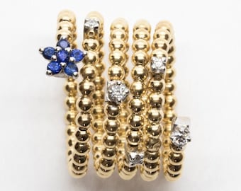 18K Yellow Gold Ring with Diamonds and Sapphires, Perfect Gift for Her,  Rings for Women, White Gold Ring, Made in Italy, Handmade Jewelry