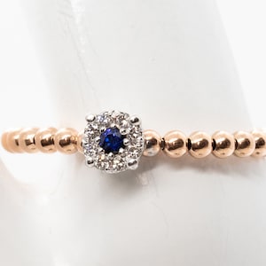 Anillo de zafiro, anillo de oro rosa de 18k, anillo de compromiso, anillo de compromiso de zafiro azul y diamantes, regalo para ella