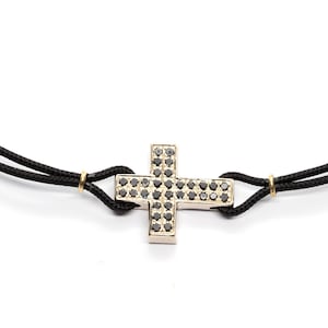 Men bracelet with black diamonds cross, 18k gold bracelet for men, special gift for him, man gift, black diamonds jewelry