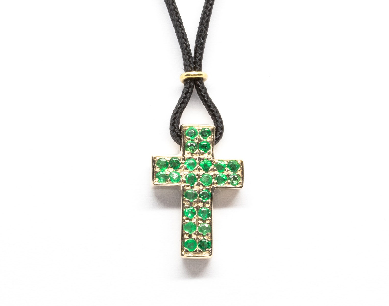 Men Necklace With Cross Emerald Cross Pendant in White Gold 18k Small