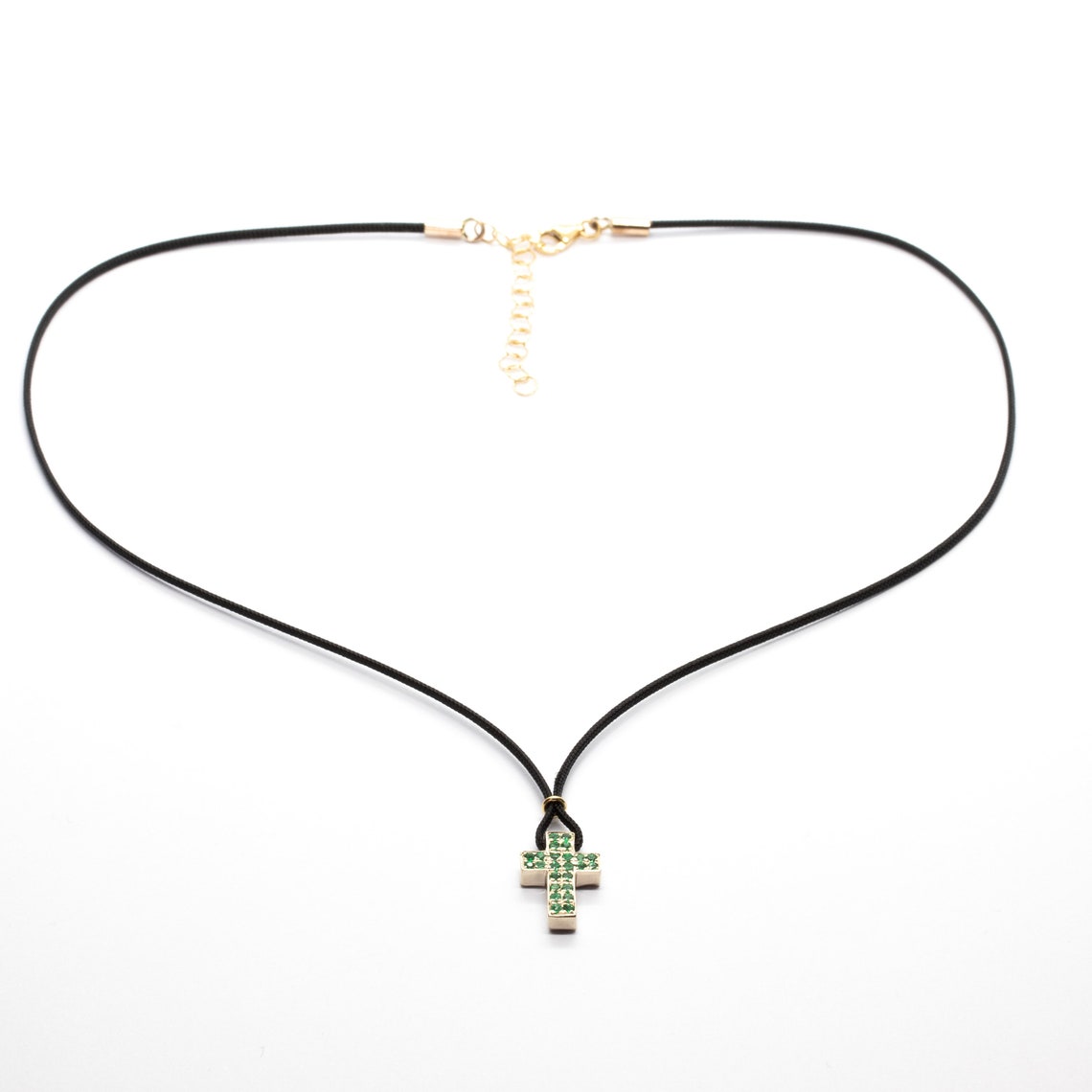 Men Necklace With Cross Emerald Cross Pendant in White Gold Etsy