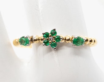 Anillo de oro amarillo de 18kt, anillo de esmeralda, anillo de diamantes, anillo de banda, anillo de compromiso, banda de oro amarillo, "Diana"