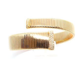 Tubogas bracelet in 18k Yellow gold diamonds brilliant cut, Solid gold bangle bracelet with diamonds, Band bracelet with diamonds