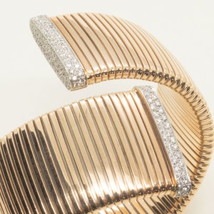 18k Yellow gold tubogas bracelet with diamonds, Solid gold bangle bracelet with diamonds, Band bracelet with diamonds, &quot;Gioia&quot; bracelet