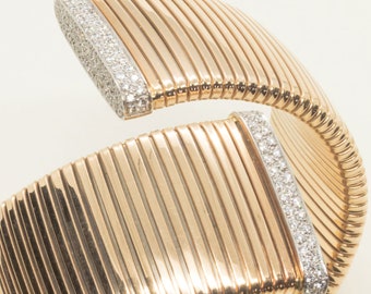 18k Yellow gold tubogas bracelet with diamonds, Solid gold bangle bracelet with diamonds, Band bracelet with diamonds, "Gioia" bracelet