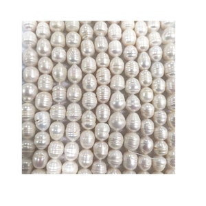 14x12mm Fresh Water Pearl White Baroque Ringed Drop Beads Rice Ringed Natural Pearl Beads, 14.5" Strand PB305