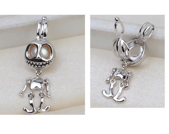 Pearl cage pendant, sterling silver pearl cage, ghost pearl cage necklace, wish pearl pendant, evil charm pendant, SB1352
