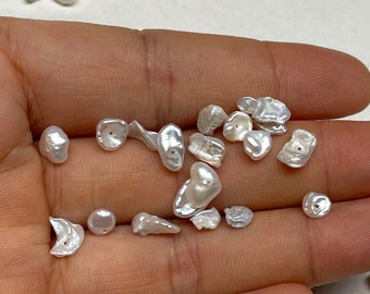 5-10mm White Freshwater Keshi Pearls Center Drilled 10pcs PB1513